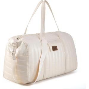imageLee Quilted Travel Duffel Bag for Women Large Soft Puffy Lightweight Weekender Gym Bag with Adjustable Strap WaterResistant Overnight Carry On Bag for Trips Sport Airplane HospitalBeige