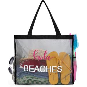 imageMontana West Large Mesh Beach Tote Bag Net Mesh Pool Bag with Two PocketsGrey