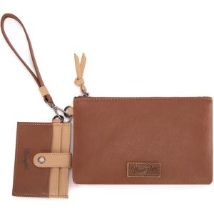 imageMontana West x Wrangler Keychain Wristlet Wallets for Women Detachable Dual Pouch Wristlet Portable Card Holder for WomenBrown