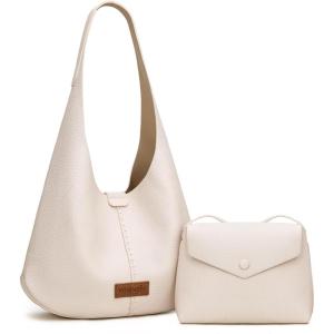 imageWrangler Hobo Bag Purse for Women 2PCS Set Slouchy Shoulder Handbags with Small Crossbody BagBeige