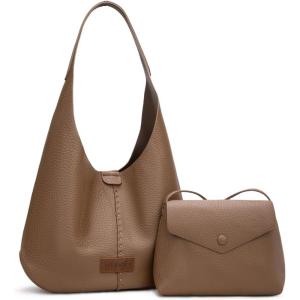 imageWrangler Hobo Bag Purse for Women 2PCS Set Slouchy Shoulder Handbags with Small Crossbody BagCamel