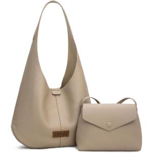 imageWrangler Hobo Bag Purse for Women 2PCS Set Slouchy Shoulder Handbags with Small Crossbody BagKhaki