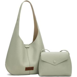 imageWrangler Hobo Bag Purse for Women 2PCS Set Slouchy Shoulder Handbags with Small Crossbody BagLight Green