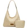 imageWrangler Suede Hobo Purse for Women Embossed Soft Slouchy Shoulder Bag 2Pcs SetDropbeige