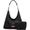 imageWrangler Suede Hobo Purse for Women Embossed Soft Slouchy Shoulder Bag 2Pcs SetDropblack