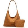 imageWrangler Suede Hobo Purse for Women Embossed Soft Slouchy Shoulder Bag 2Pcs SetDropbrown