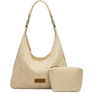 imageWrangler Suede Hobo Purse for Women Embossed Soft Slouchy Shoulder Bag 2Pcs SetDropbeige
