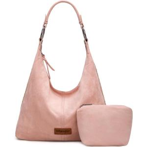 imageWrangler Suede Hobo Purse for Women Embossed Soft Slouchy Shoulder Bag 2Pcs SetDropdeep