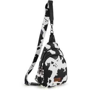 imageWrangler Western Crossbody Sling Bags for Women Backpack Chest Bag for Travel Daily Use and Gifts  Leopard and Cow PrintCow  Black