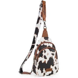 imageWrangler Western Crossbody Sling Bags for Women Backpack Chest Bag for Travel Daily Use and Gifts  Leopard and Cow PrintCow  Brown