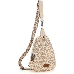 imageWrangler Western Crossbody Sling Bags for Women Backpack Chest Bag for Travel Daily Use and Gifts  Leopard and Cow PrintLeopard  Tan