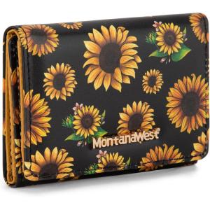 imageMontana West Wallet for Women Small Trifold Wallet RFID Blocking Wallets with ID WindowZ Black Sunflower