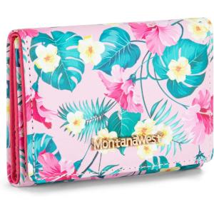 imageMontana West Wallet for Women Small Trifold Wallet RFID Blocking Wallets with ID WindowZ Pink Flowers