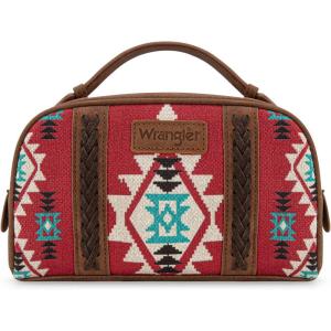 imageMontana West Wrangler Makeup Bag for Women Small Cosmetic Toiletry Bags Western Make Up Pouch Durable Cute Travel Purse Dark PinkDred