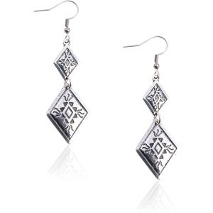 imageWrangler Western Earrings Concho Dangling Retro Lightweight Jewelry for Women CowgirlCantique silver