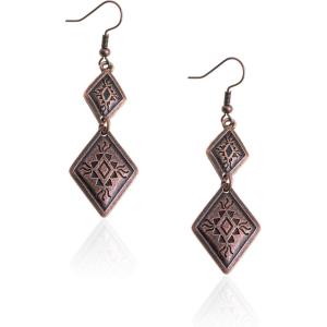 imageWrangler Western Earrings Concho Dangling Retro Lightweight Jewelry for Women CowgirlCred bronze