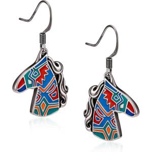 imageWrangler Western Earrings Concho Dangling Retro Lightweight Jewelry for Women CowgirlDHorse Silver