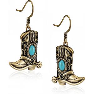 imageWrangler Western Earrings Concho Dangling Retro Lightweight Jewelry for Women CowgirlEgold turquoise