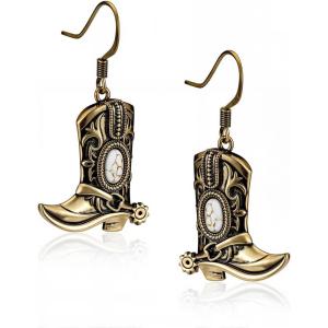 imageWrangler Western Earrings Concho Dangling Retro Lightweight Jewelry for Women CowgirlEgold white
