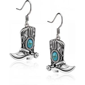 imageWrangler Western Earrings Concho Dangling Retro Lightweight Jewelry for Women CowgirlEsilver turquoise