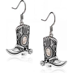 imageWrangler Western Earrings Concho Dangling Retro Lightweight Jewelry for Women CowgirlEsilver white