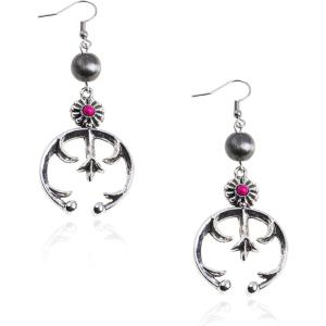 imageWrangler Western Earrings Concho Dangling Retro Lightweight Jewelry for Women CowgirlGHot Pink