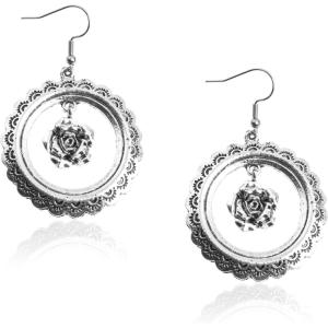 imageWrangler Western Earrings Concho Dangling Retro Lightweight Jewelry for Women CowgirlLantique silver