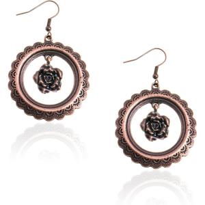 imageWrangler Western Earrings Concho Dangling Retro Lightweight Jewelry for Women CowgirlLred bronze