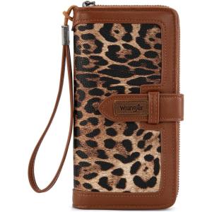 imageX Wrangler Womens Wallets Bifold Wristlet Wallets for Women Large Capacity Credit Card Cash Wallet with ID WindowLeopard Brown