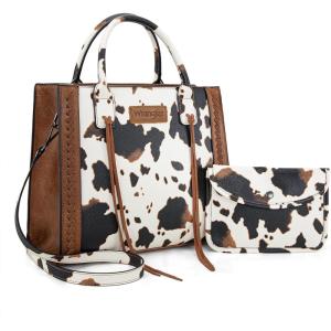 imageWrangler Tote Bag for Women Western Cowhide Purse and Wallet SetCow Print  Brown