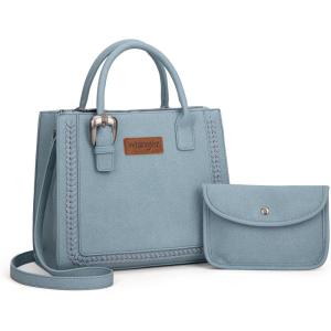 imageWrangler Tote Bag for Women Western Cowhide Purse and Wallet SetRetro Blue