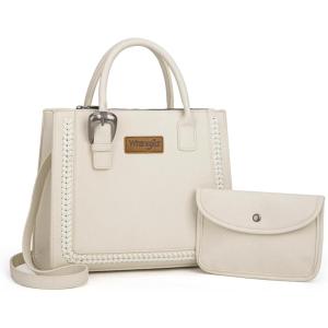 imageWrangler Tote Bag for Women Western Cowhide Purse and Wallet SetRetro Cannoli Cream