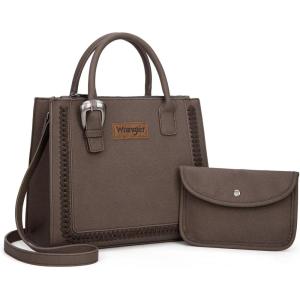 imageWrangler Tote Bag for Women Western Cowhide Purse and Wallet SetRetro Dark Coffee