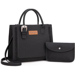 imageWrangler Tote Bag for Women Western Cowhide Purse and Wallet SetRetro Jet Black