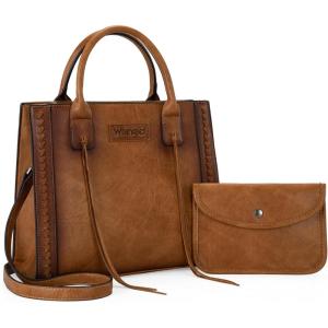 imageWrangler Tote Bag for Women Western Cowhide Purse and Wallet SetVintage Brown