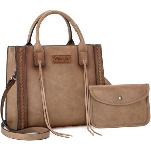 imageWrangler Tote Bag for Women Western Cowhide Purse and Wallet SetVintage Khaki