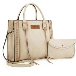 imageWrangler Tote Bag for Women Western Cowhide Purse and Wallet SetVintage Tan