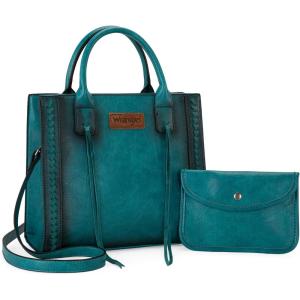 imageWrangler Tote Bag for Women Western Cowhide Purse and Wallet SetVintage Turquoise