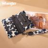 imageX Wrangler Wristlet Wallets for Women Bifold Cow Print Wallets Large Capacity Western Wallet with Crossbody StrapBlack