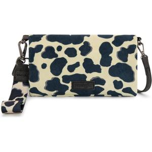 imageX Wrangler Wristlet Wallets for Women Bifold Cow Print Wallets Large Capacity Western Wallet with Crossbody StrapBlack