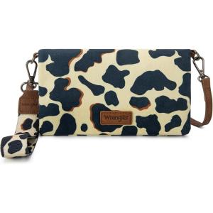 imageX Wrangler Wristlet Wallets for Women Bifold Cow Print Wallets Large Capacity Western Wallet with Crossbody StrapBrown