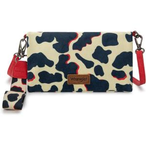imageX Wrangler Wristlet Wallets for Women Bifold Cow Print Wallets Large Capacity Western Wallet with Crossbody StrapRed
