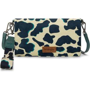 imageX Wrangler Wristlet Wallets for Women Bifold Cow Print Wallets Large Capacity Western Wallet with Crossbody StrapTurquoise