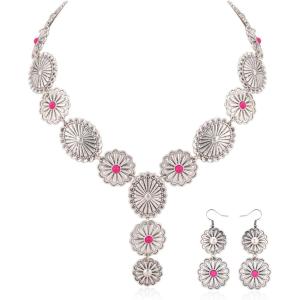 imageRustic Coutures Western Necklace Earrings Jewelry Set for WomenAHot Pink