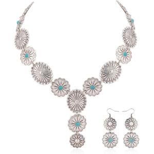 imageRustic Coutures Western Necklace Earrings Jewelry Set for WomenATurquoise