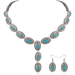 imageRustic Coutures Western Necklace Earrings Jewelry Set for WomenBBlue