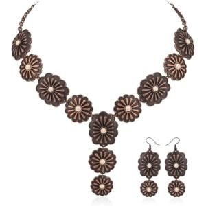 imageRustic Coutures Western Necklace Earrings Jewelry Set for WomenFWhite