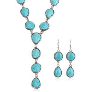 imageRustic Coutures Western Necklace Earrings Jewelry Set for WomenGBlue