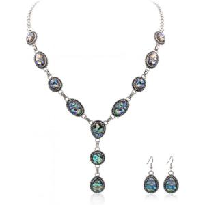 imageRustic Coutures Western Necklace Earrings Jewelry Set for WomenYAbalone Shellfish