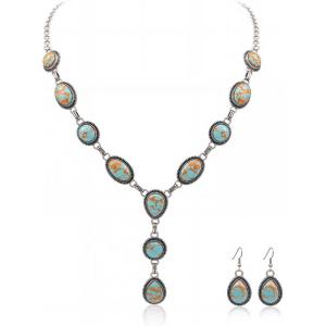 imageRustic Coutures Western Necklace Earrings Jewelry Set for WomenYTurquoise Emperor Pine